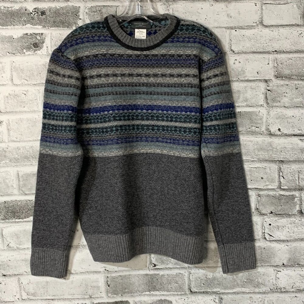Lorenzo Magni Fair Isle Nordic Sweater Womens XL Gray Wool Blend Preppy Pullover